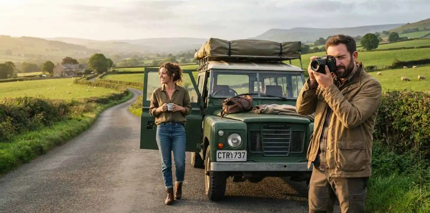 Traveler enjoying a scenic countryside road