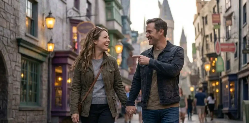 Couple laughing together at Universal Studios