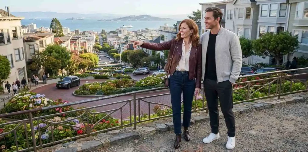 Couple enjoying Lombard Street together