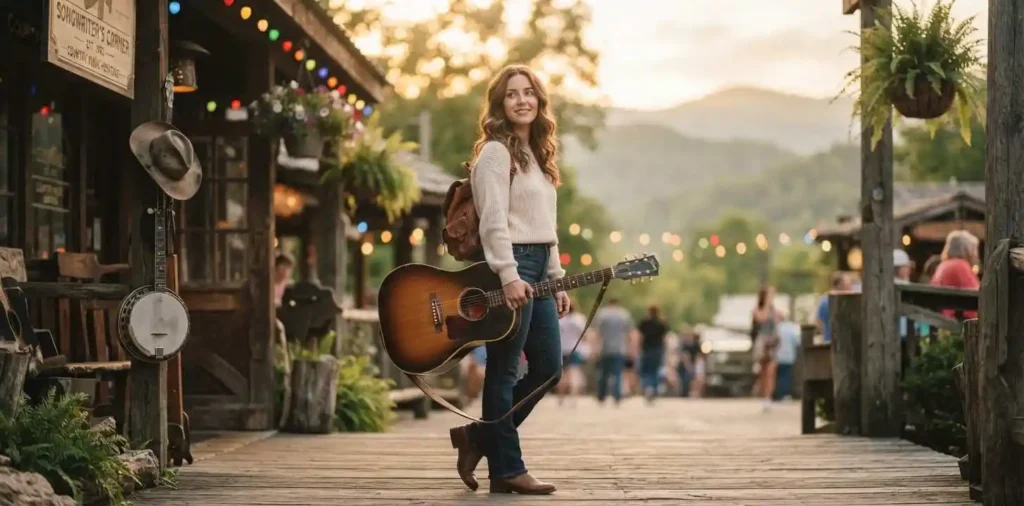 Woman enjoying a music-inspired Dollywood moment