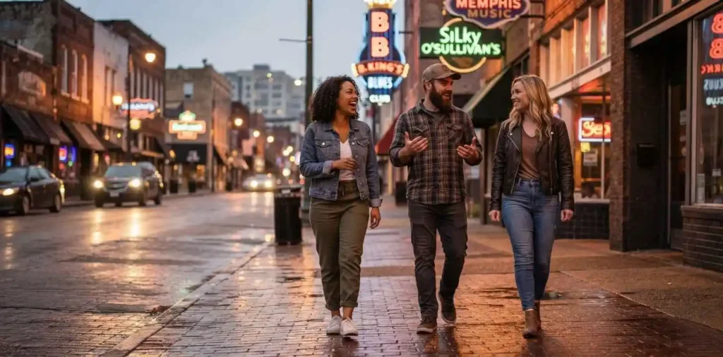 Friends enjoying an evening downtown Memphis
