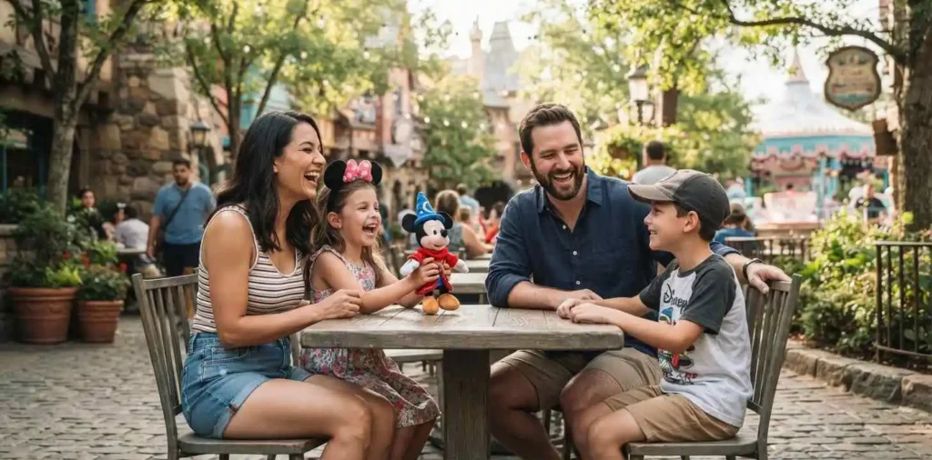 Family laughing together during Disney vacation