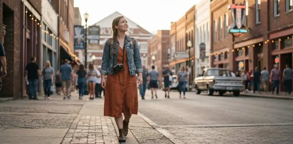 Girl enjoying an morning outside the Grand Ole Opry