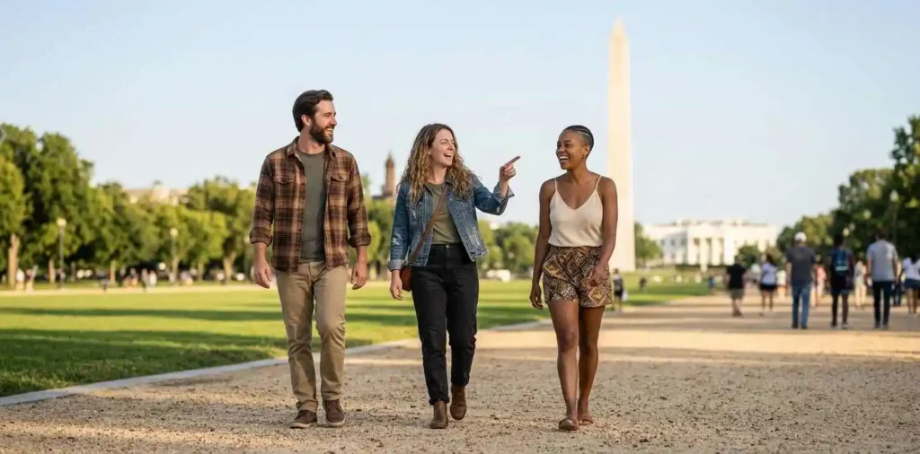 Friends exploring the National Mall together