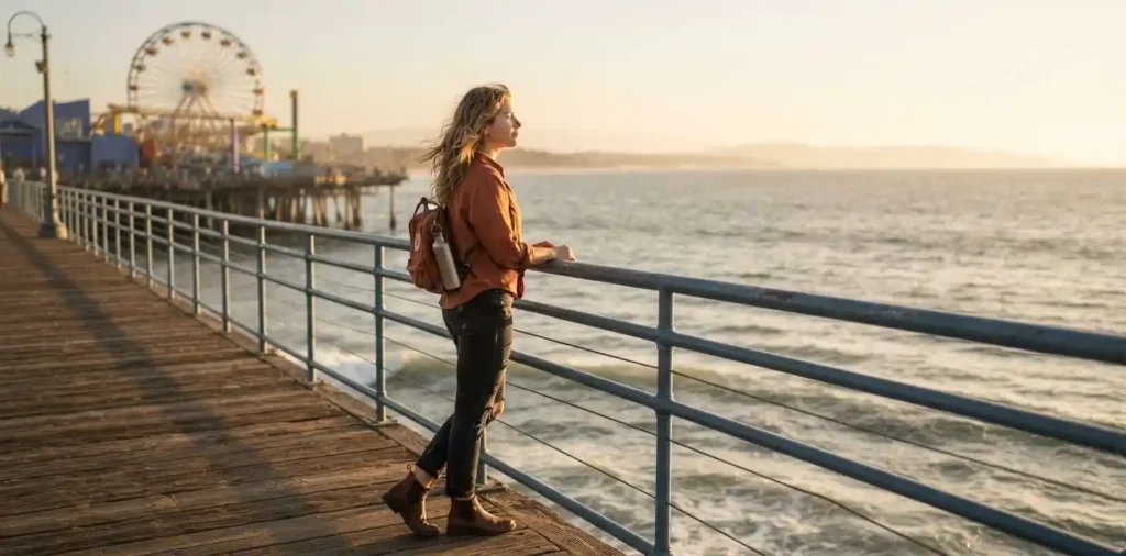Person enjoying ocean view from Santa Monica Pier