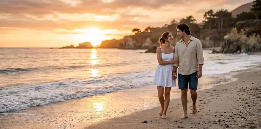 Couple sharing a sunset moment in California