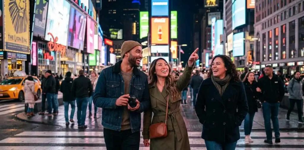 Friends enjoying a Times Square vacation