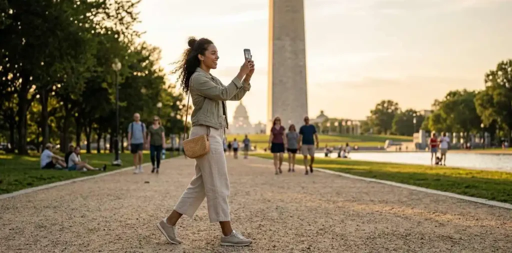Friends sightseeing near Washington Monument